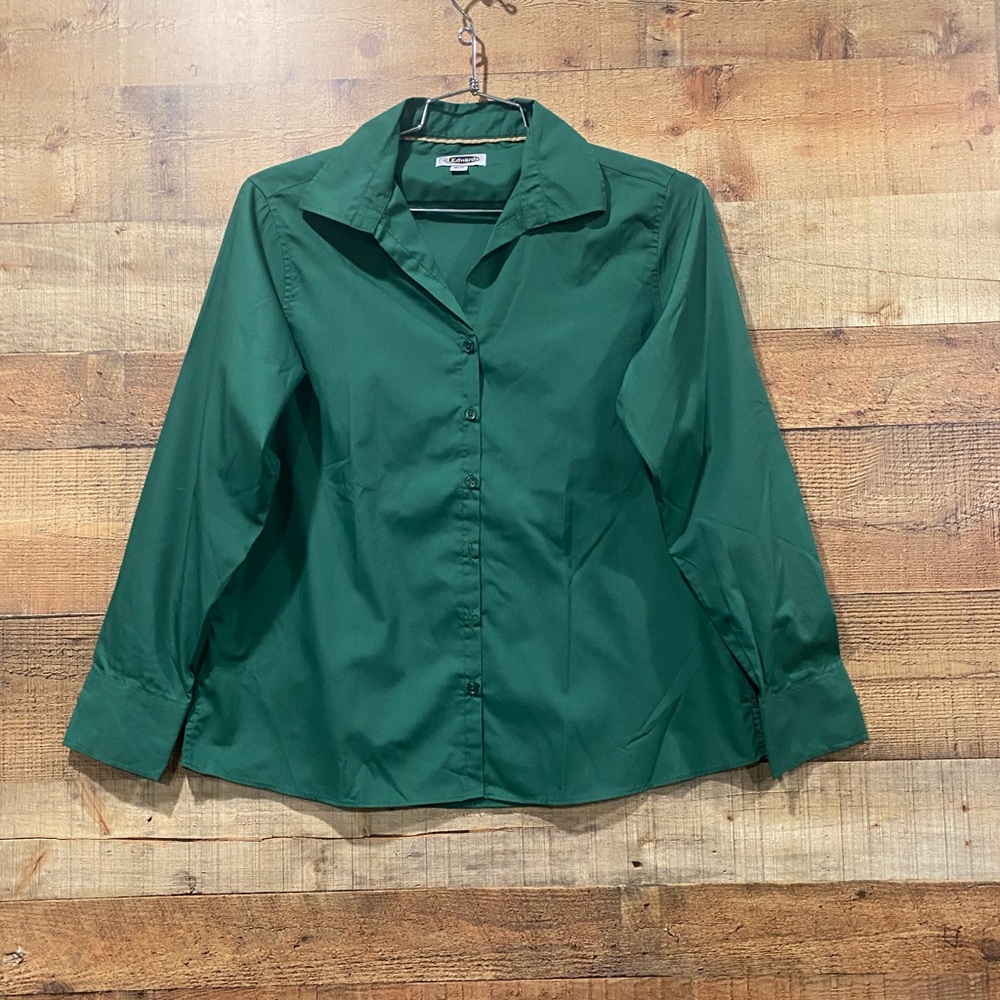 New Edwards Green Button Down Fitted Blouse Shirt Sz Small, Med, Large, XL, 3X